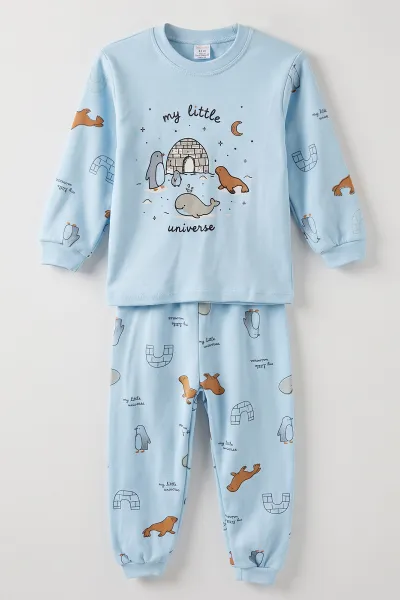 Bebe Mavisi (3-6 Yaş ) Alaska Desenli Penye Erkek Çocuk   Pijama Takım 500343