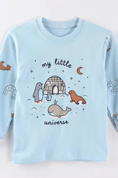 Bebe Mavisi (3-6 Yaş ) Alaska Desenli Penye Erkek Çocuk   Pijama Takım 500343