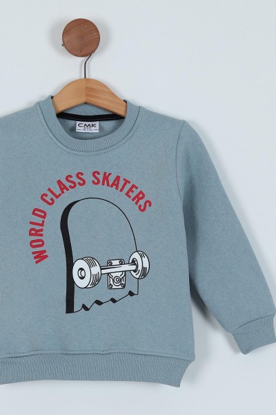 Bebe Mavisi (3-7 Yaş) Baskılı 3 İp Erkek Çocuk Sweatshirt 224323