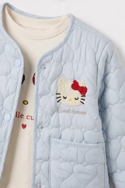 Bebe Mavisi (3-7  Yaş) Baskılı Badili Kot Pantolonlu Kapitone Ceketli Kız Çocuk 3'lü Takım 500931