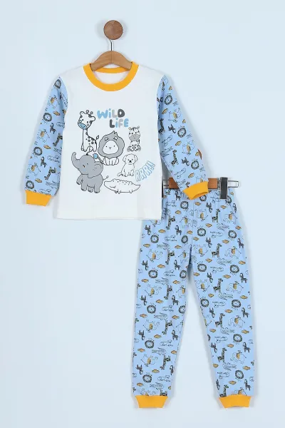 Bebe Mavisi (3-7 Yaş) Baskılı Erkek Çocuk Pijama Takım 240578