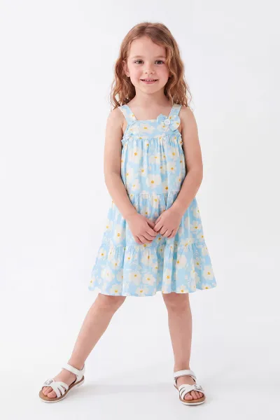 bebe-mavisi-3-8-yas-cicek-desenli-askili-fiyonklu-dokuma-kiz-cocuk-elbise-454976