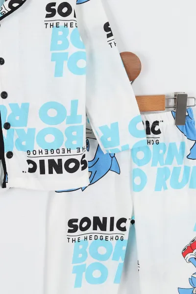 Bebe Mavisi (3-8 Yaş) Sonic Baskılı Ön Düğmeli Erkek Çocuk Pijama Takım 337875