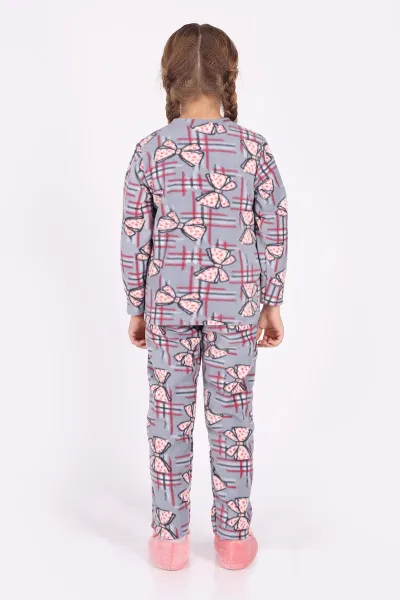 Bebe Mavisi (4-12 Yaş)Fiyonk  Desenli Polar Kumaş Kız Çocuk Pijama Takımı 327478
