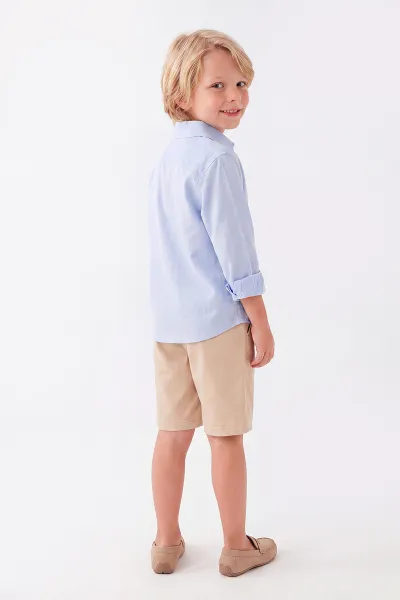 Bebe Mavisi (5-12 Yaş)Uzun Kol Gömlekli Gabardin Şortlu Erkek Çocuk Takım 455449