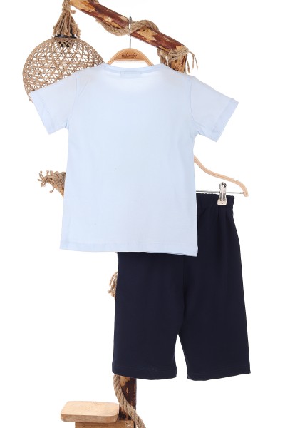 Bebe Mavisi (5-8 Yaş) Black White Baskılı Şortlu Erkek Çocuk Takım 170168