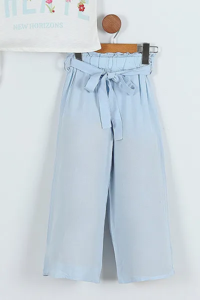 Bebe Mavisi (5-8 Yaş) Yandan Bağlamalı Pantolonlu Kız Çocuk Takım 283890