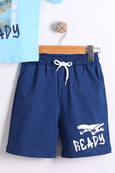 Bebe Mavisi (6-10 Yaş)Keep Ready Baskılı Şortlu Penye Erkek Çocuk Yazlık Takım 441732