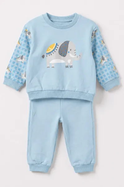 Bebe Mavisi (6-18 Ay) Fil Baskılı Erkek Bebek 2'li Takım 479138