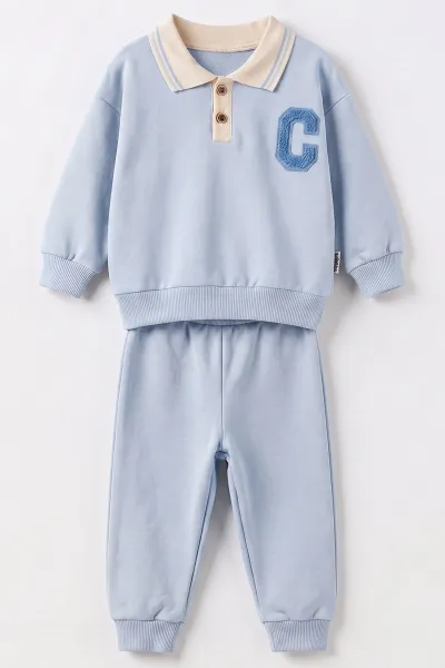 Bebe Mavisi (6-24 Ay) C Nakışlı Polo Yaka 2 İp Erkek Bebek Takım 493938