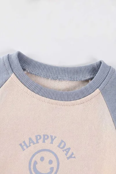 Bebe Mavisi (6-24 Ay) Happy Day Baskılı Garnili  2 İp Erkek Bebek Takım 479025
