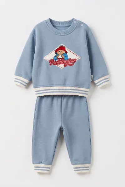 Bebe Mavisi (6-24 Ay) Pattington Nakışlı 3 İp Şardonlu Erkek Bebek Kışlık Takım 499784