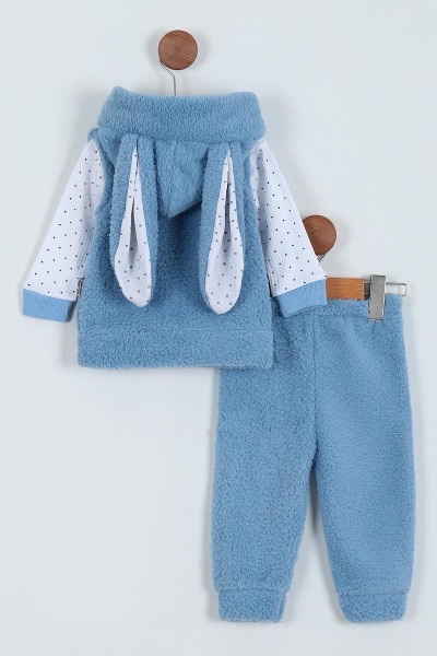 Bebe Mavisi (6-24 Ay) Punalı Nakışlı Hırkalı Welsoft Üçlü Kız Bebe Takım 225291