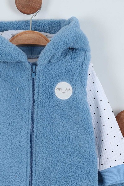 Bebe Mavisi (6-24 Ay) Punalı Nakışlı Hırkalı Welsoft Üçlü Kız Bebe Takım 225291