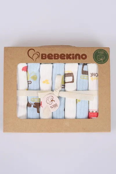 Bebe Mavisi 7'li Kutulu ve Pamuklu Desenli Bebek Mendil 476594
