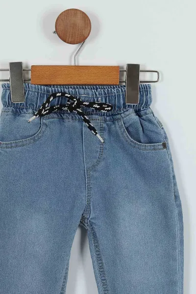 Bebe Mavisi (8-12 Yaş) Bel ve Paça Lastikli Erkek Çocuk Kot Pantolon 252367