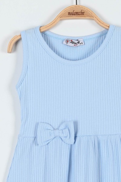 Bebe Mavisi (9-12 Yaş) Fiyonklu Fitilli Kız Çocuk Elbise 185073