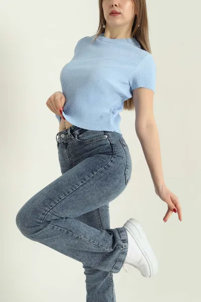 Bebe Mavisi Akordiyon Kumaş Kadın Tişört 334140