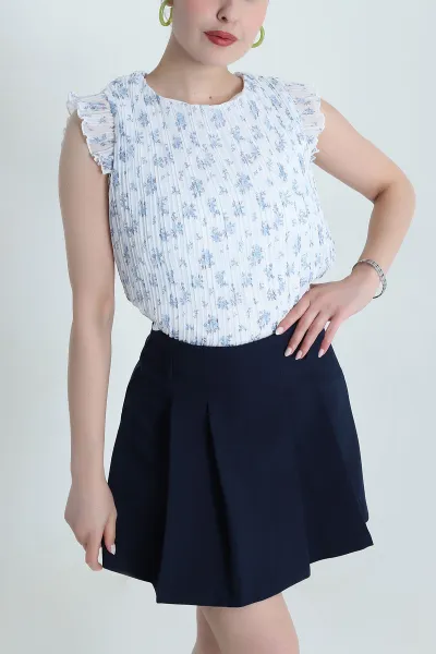 Bebe Mavisi Akordiyon Kumaş Kolsuz Kadın Bluz 471710