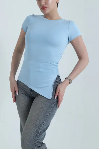Bebe Mavisi Asimetrik Kesim Büzgülü Oysho Kadın Bluz 458328