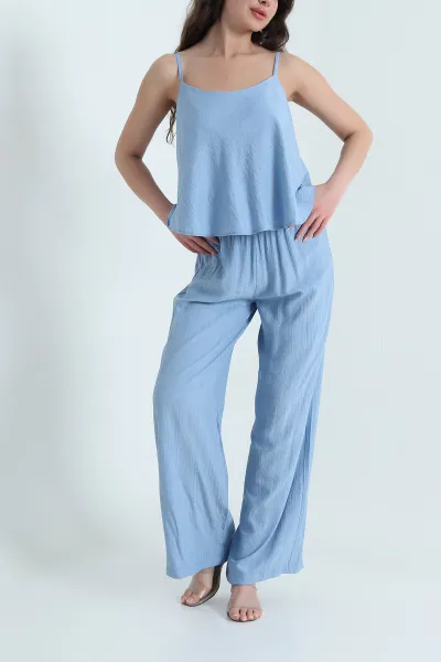 Bebe Mavisi Askılı Bel Lastikli Çilek Kadın İkili Takım 458312