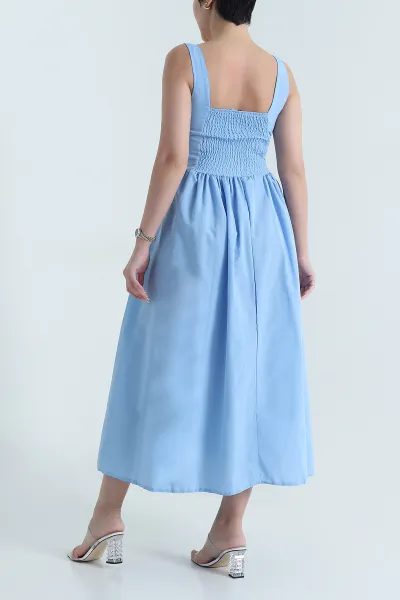 Bebe Mavisi Askılı Dokuma Kadın Korse Elbise 469759