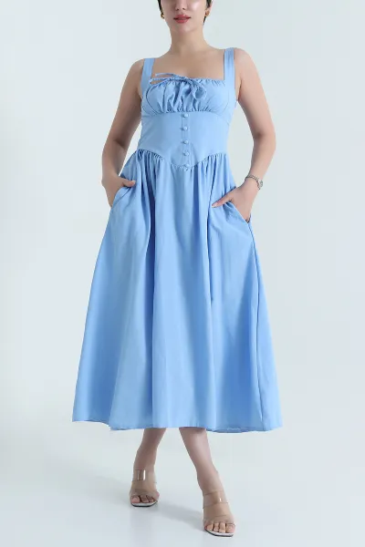 Bebe Mavisi Askılı Dokuma Kadın Korse Elbise 469759