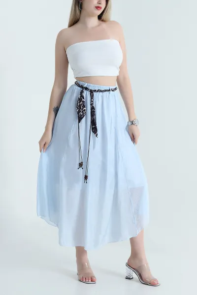 Bebe Mavisi Astarlı Beli Lastikli Tensel Dokuma Kadın Etek 466406