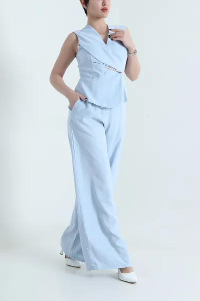 Bebe Mavisi Astarlı Kolsuz İthal Gabardin Kadın Tulum Elbise 454305
