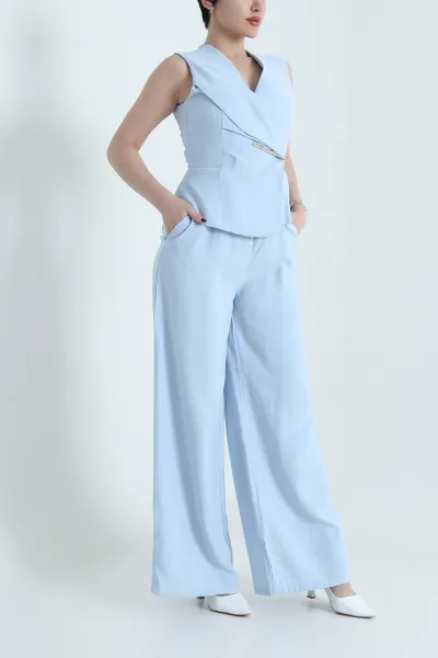 Bebe Mavisi Astarlı Kolsuz İthal Gabardin Kadın Tulum Elbise 454305