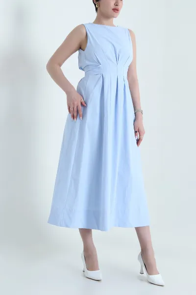 Bebe Mavisi Astarlı Poplin Kadın Elbise 456742