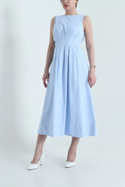 Bebe Mavisi Astarlı Poplin Kadın Elbise 456742