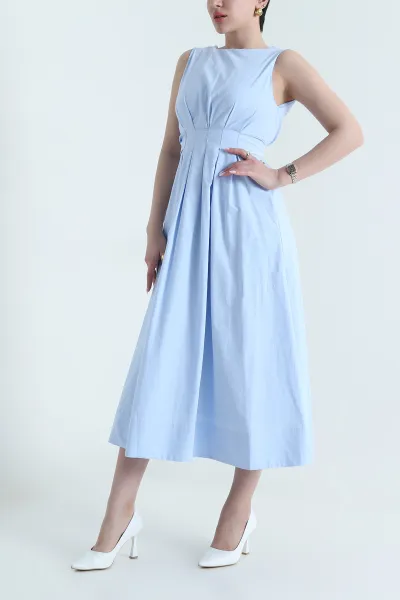 Bebe Mavisi Astarlı Poplin Kadın Elbise 456742