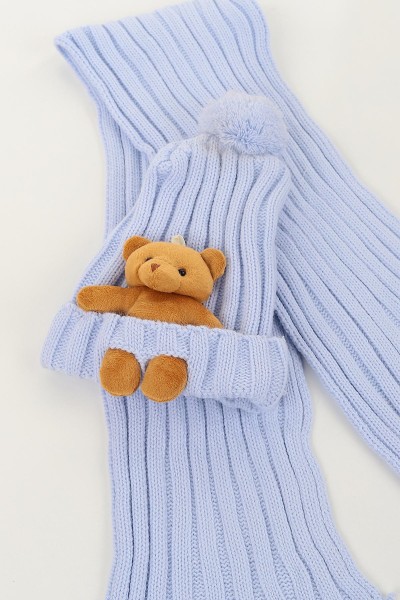 Bebe Mavisi (Atkı: 92 cm Bere: 19 cm) Ponpnlu Ayı Oyuncaklı Atkı Bere 144821