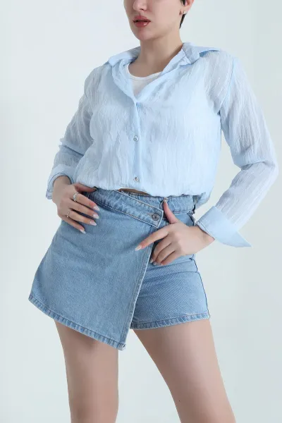 bebe-mavisi-atletli-tencel-kadin-balon-gomlek-449383