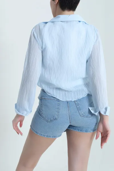 Bebe Mavisi Atletli Tencel Kadın Balon Gömlek 449383
