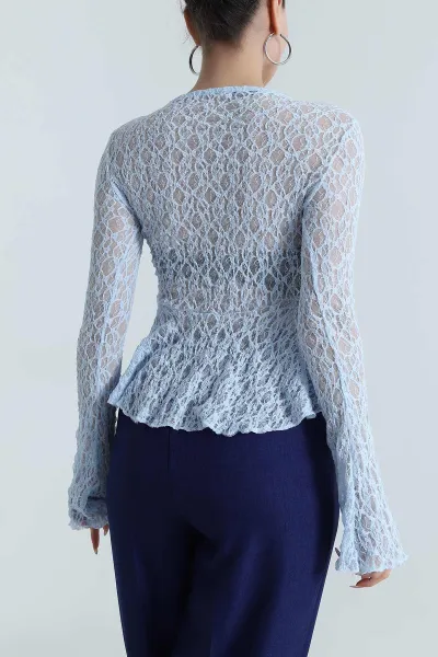Bebe Mavisi Bağlamalı Dantelli Kadın Bluz 488633