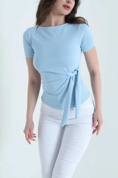 Bebe Mavisi Bağlamalı Likralı Oysho Kadın Bluz 454685