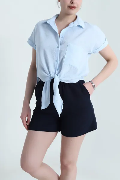 bebe-mavisi-baglamali-muslin-keten-kadin-gomlek-462357