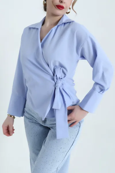 Bebe Mavisi Bağlamalı Poplin Kadın Gömlek 442937