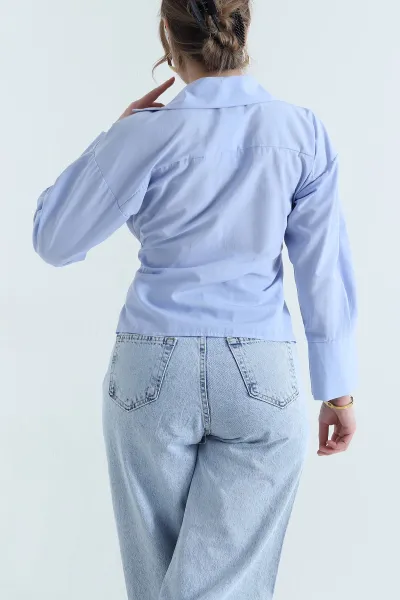 Bebe Mavisi Bağlamalı Poplin Kadın Gömlek 442937