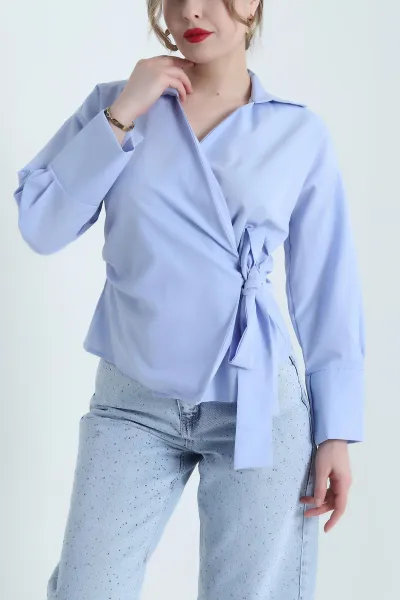 Bebe Mavisi Bağlamalı Poplin Kadın Gömlek 442937