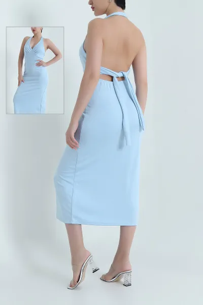 Bebe Mavisi Bağlamalı Sırt Detay Modal Elbise 468025