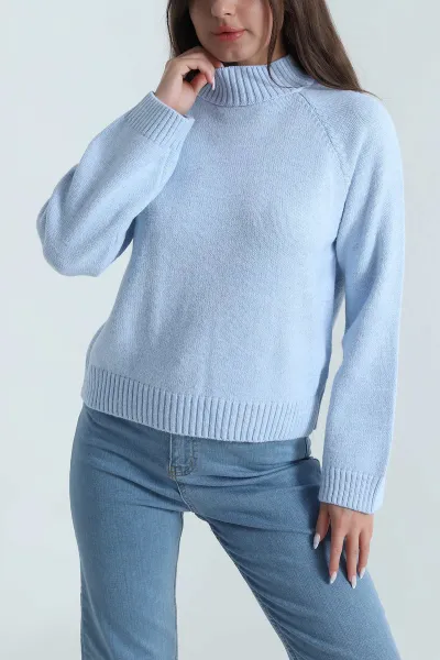 Bebe Mavisi Balıkçı Yaka Kadın Triko Kazak 489673