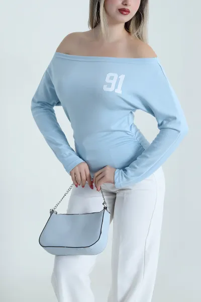 Bebe Mavisi Baskılı Büzgülü Oysho Kadın Bluz 491800
