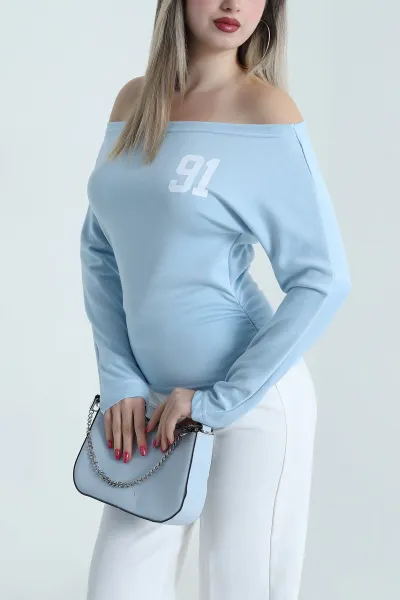 Bebe Mavisi Baskılı Büzgülü Oysho Kadın Bluz 491800