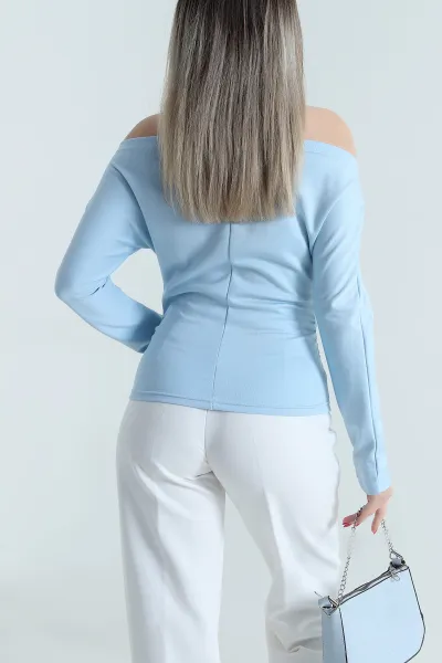 Bebe Mavisi Baskılı Büzgülü Oysho Kadın Bluz 491800