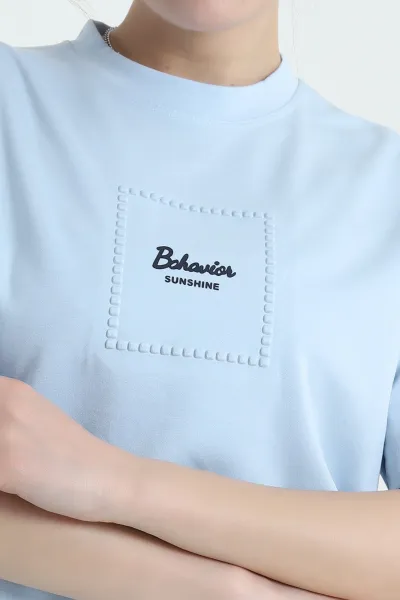 Bebe Mavisi Baskılı İnterlok Kadın Tişört 435212