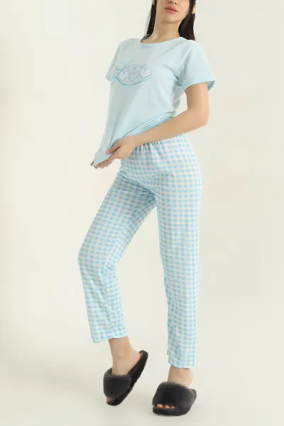 Bebe Mavisi Baskılı Kadın Pijama Takımı 357155