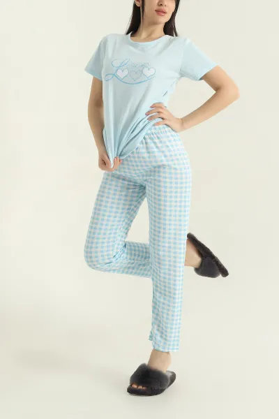 Bebe Mavisi Baskılı Kadın Pijama Takımı 357155
